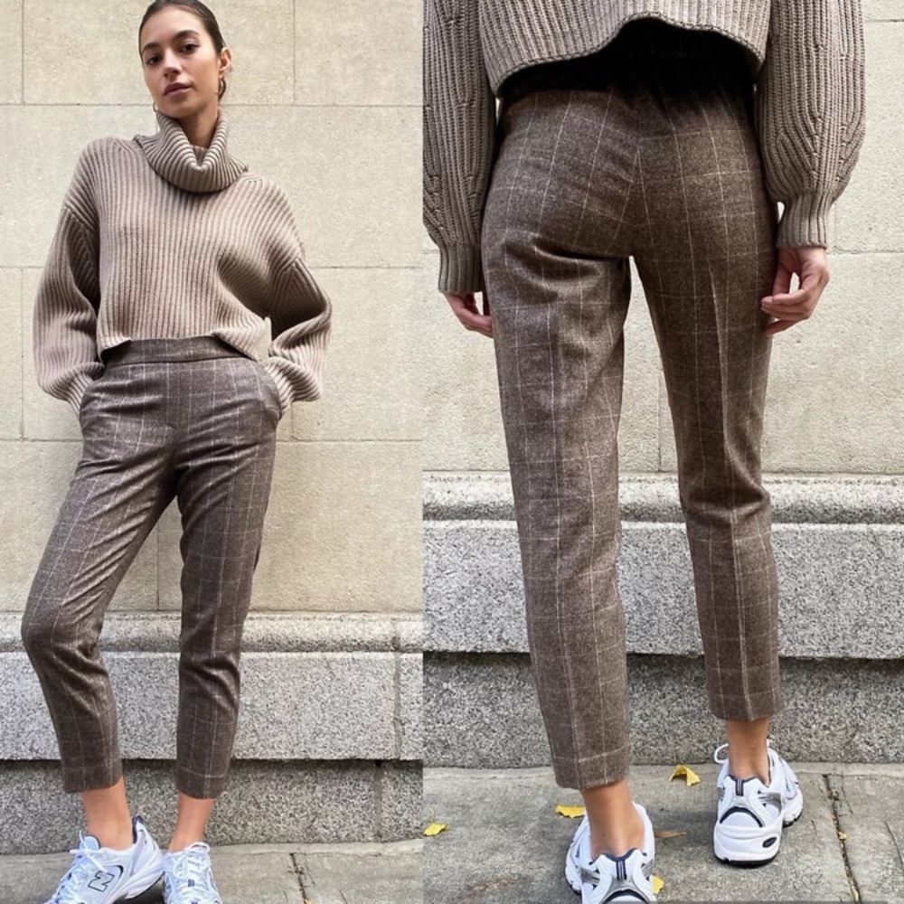 Babaton Conan Tan Windowpane Check Wool Cashmere Blend